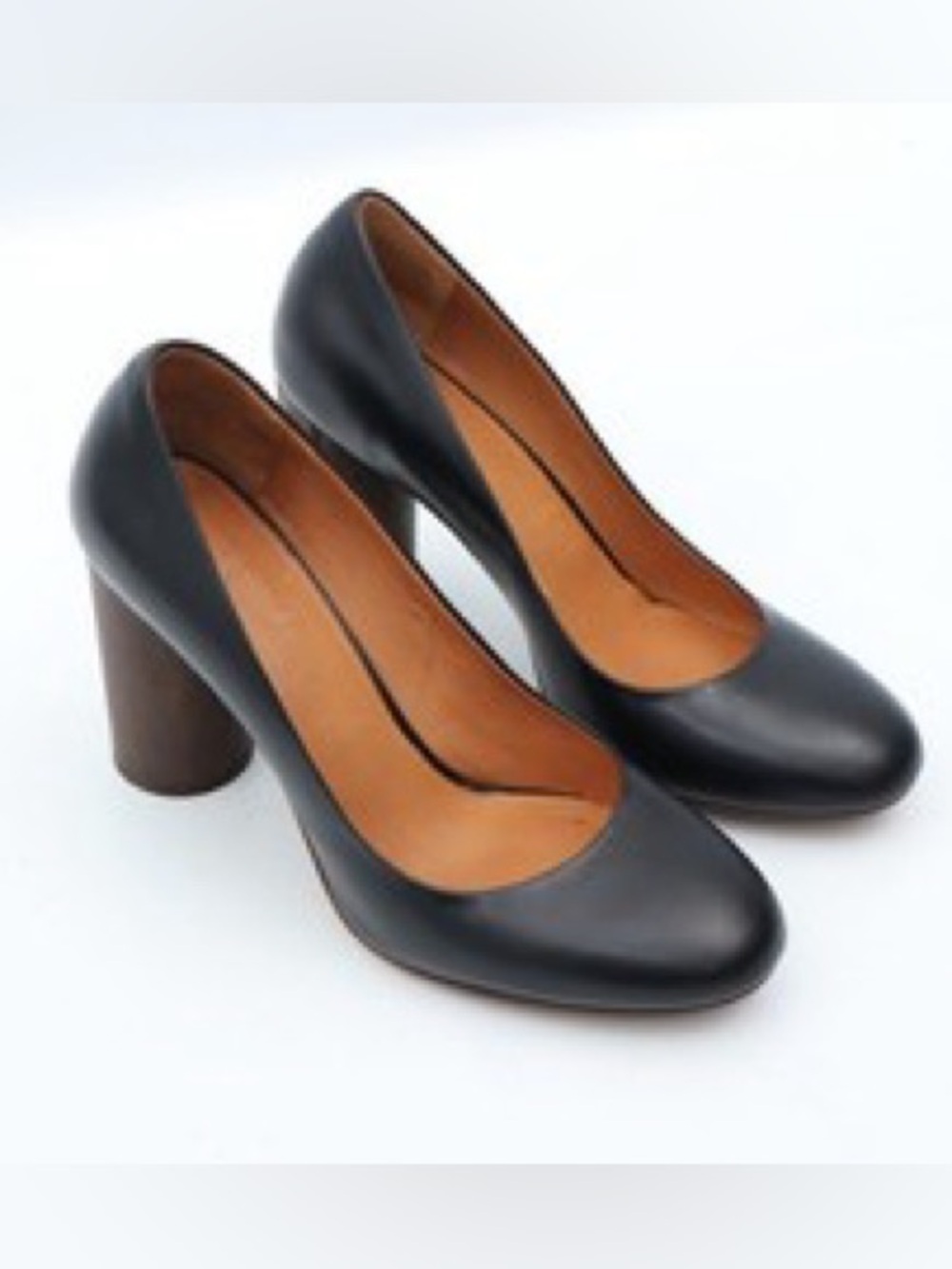 Sezane Helena Black Leather Heels Chunky Wood-effect Heel Size 39 - Picture 2 of 15